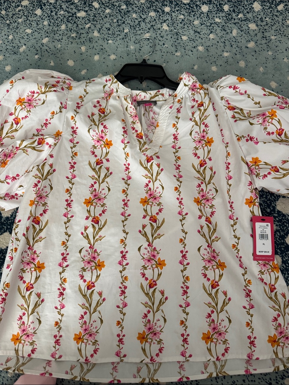Vince Camuto White Blouse with Pink & Yellow Floral Stripes